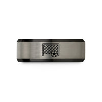 personalized rings for her – black & blue & gray tungsten soccer goal ball wedding band