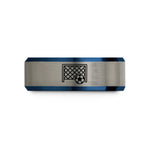 engraved rings for her – black & blue & gray tungsten soccer goal ball wedding band