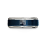 personalized rings for her – blue & gray tungsten soccer goal ball wedding band