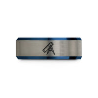 engraved rings for her – black & blue & gray tungsten parallel ruler divider wedding band