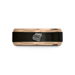 engraved rings for couples – black & rose gold tungsten ribs rack wedding band