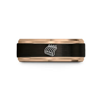 engraved rings for couples – black & rose gold tungsten ribs rack wedding band