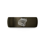 engraved rings for couples – gunmetal & rose gold tungsten ribs rack wedding band