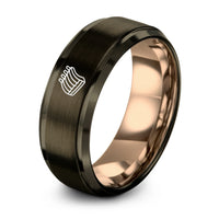 gunmetal & rose gold tungsten ribs rack ring