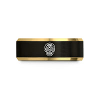 custom wedding ring sets – black & gold tungsten sugar skull geometric wedding band
