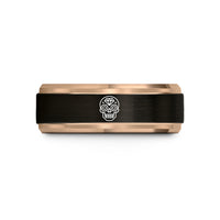 custom wedding ring sets – black & rose gold tungsten sugar skull geometric wedding band