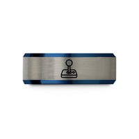 tungsten rings for women – blue & gray tungsten arcade joystick wedding band