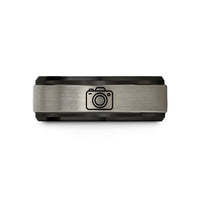 stylish rings for women – black & grey tungsten dslr camera wedding band