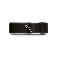 custom rings for her – black & gray tungsten pulaski axe wedding band