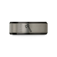 custom rings for her – black & grey tungsten pulaski axe wedding band