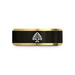 engraved rings for men – black & gold tungsten cedar tree lebanon wedding band
