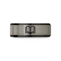 men's present ideas list – black & grey tungsten open book wedding band
