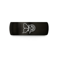 tungsten bands for couples – black & rose gold tungsten butterfly daisy wedding band