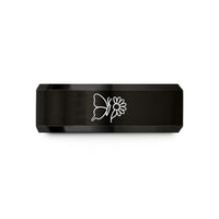 tungsten bands for couples – black & rose gold tungsten butterfly daisy wedding band