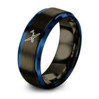gunmetal & blue tungsten glider sailplane ring