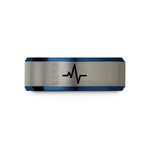unique couple rings present – blue & gray tungsten pulse train wedding band