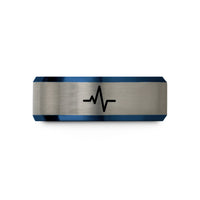 unique couple rings present – blue & gray tungsten pulse train wedding band