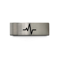 unique couple rings present – blue & silver tungsten pulse train wedding band