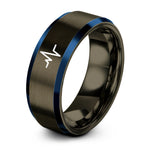 personalized presents for couples – gunmetal & blue tungsten pulse train ring