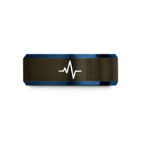 anniversary presents for couples – gunmetal & blue tungsten pulse train wedding band