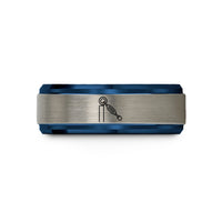 tungsten rings for women – blue & silver tungsten corner post wedding band