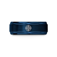 engraved rings for women – blue tungsten crosshair target wedding band