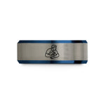 unique presents for men – black & blue & grey tungsten rugby tackle wedding band