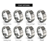 font options for inside engraving on silver bevel gauge rings