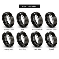 font options for inside engraving on black & silver bib heart rings