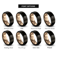 font options for inside engraving on black & rose gold bib heart rings