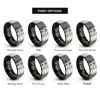 font options for inside engraving on black & gray bighorn sheep rings