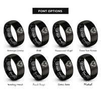 font options for inside engraving on black bike chain heart rings
