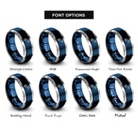 font options for inside engraving on blue & silver bike chain link rings