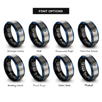 font options for inside engraving on black & blue & silver bike cog chain rings
