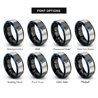 font options for inside engraving on black & blue & gray bike icon helmet rings