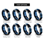 font options for inside engraving on blue & silver binary 0101 band rings
