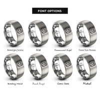 font options for inside engraving on grey binary 0101 band rings