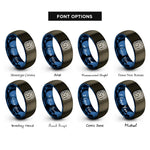 font options for inside engraving on gunmetal & blue binary 0101 band rings