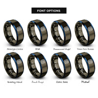 font options for inside engraving on gunmetal & blue binary 0101 band rings
