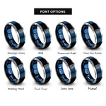 font options for inside engraving on blue & grey binary 0101 pattern rings