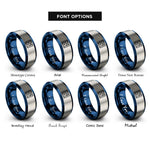 font options for inside engraving on blue & silver binary 0101 pattern rings