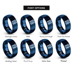 font options for inside engraving on blue binary 0101 pattern rings