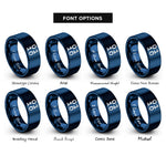 font options for inside engraving on blue binary 0101 pattern rings