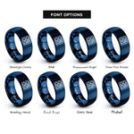 font options for inside engraving on blue binary 0101 pattern rings