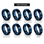 font options for inside engraving on blue binary 0101 pattern rings