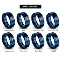 font options for inside engraving on blue binary 0101 pattern rings