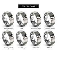 font options for inside engraving on grey binary 0101 pattern rings