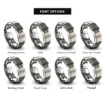 font options for inside engraving on gray binary 0101 pattern rings