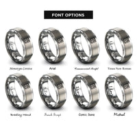 font options for inside engraving on gray binary 0101 pattern rings