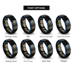 font options for inside engraving on gunmetal & blue binary 0101 pattern rings